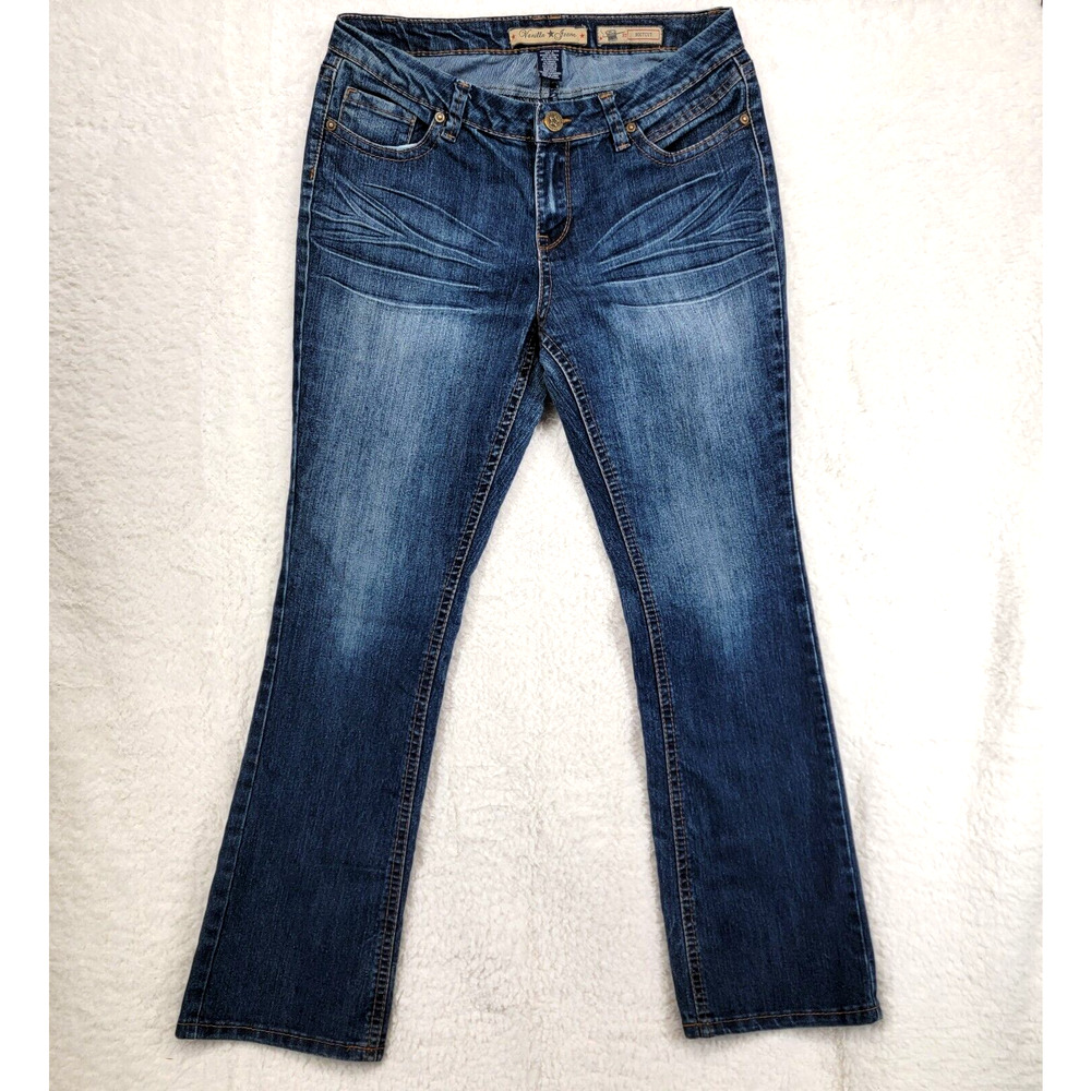 Vanilla Star Jeans Women 10 Bootcut Dark Wash Fade Distressed Embellished Y2K